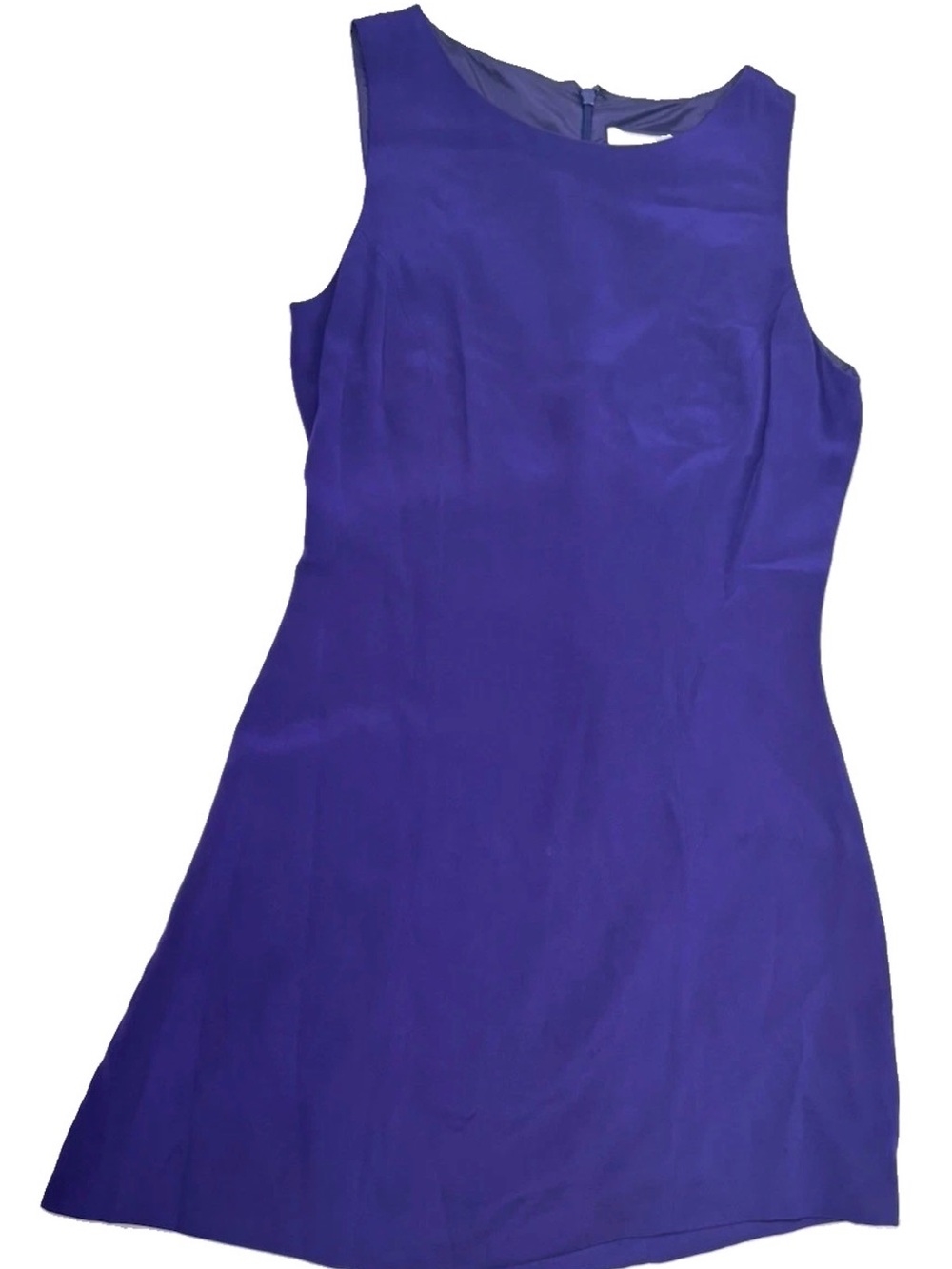 Hugo Buscati Purple Solid Boat Neck Sleeveless Knee A-Line Silk Dress Size 4